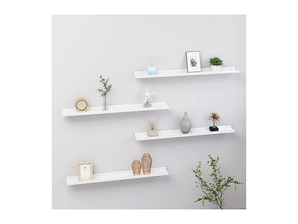 Étagères murales 4 pcs Blanc brillant 80x9x3 cm OFR61173 BonneVie Meuble