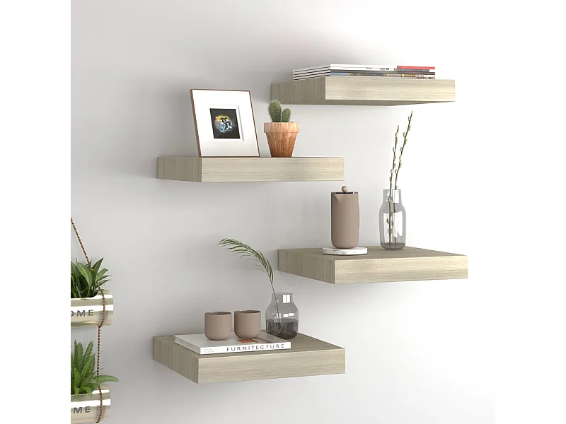 Étagères murales murales 4 pcs chêne 23x23,5x3,8 cm MDF OFR92714 BonneVie Meuble