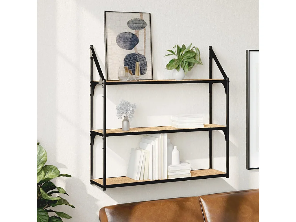 Étagère murale 3 niveaux chêne sonoma 80x21x78,5 cm OFR43469 BonneVie Meuble