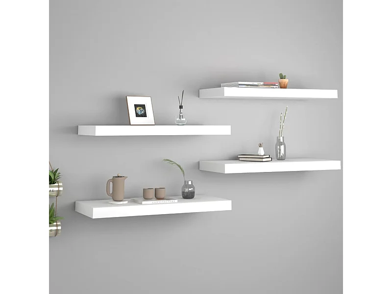 Estante de pared de pared 4 uds MDF blanco 60x23,5x3,8 cm ES36541