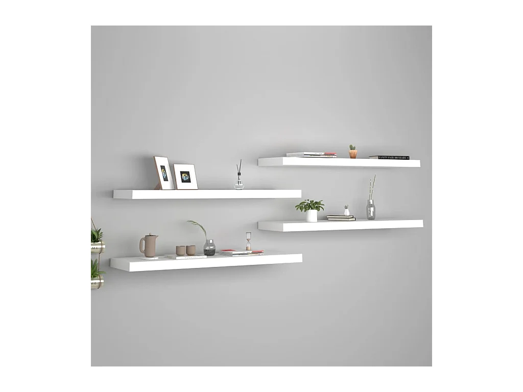 Étagères murales murales 4 pcs blanc 90x23,5x3,8 cm MDF OFR96518 BonneVie Meuble