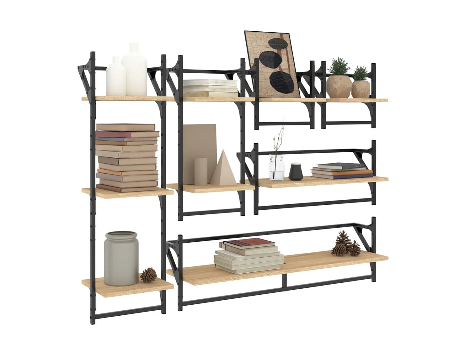 Ensemble d'étagères murales avec barres 6 pcs chêne sonoma OFR88640 BonneVie Meuble