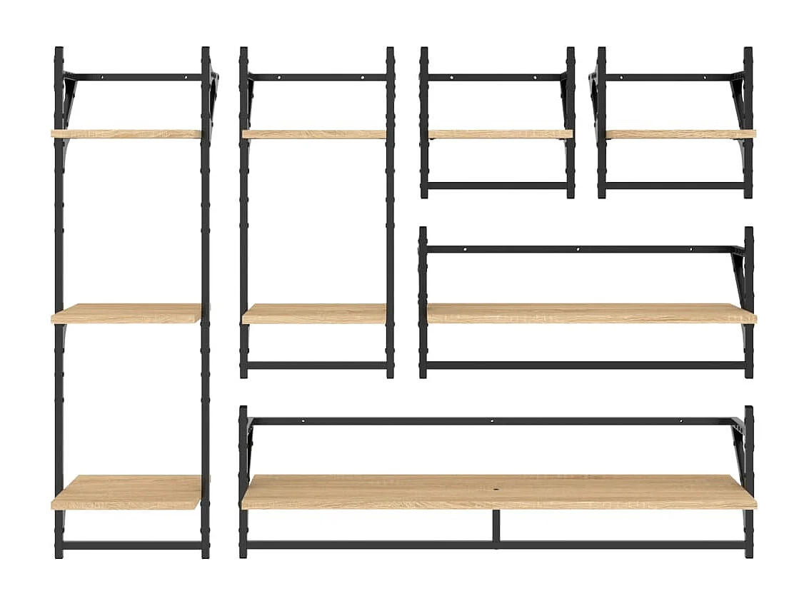 Ensemble d'étagères murales avec barres 6 pcs chêne sonoma OFR88640 BonneVie Meuble