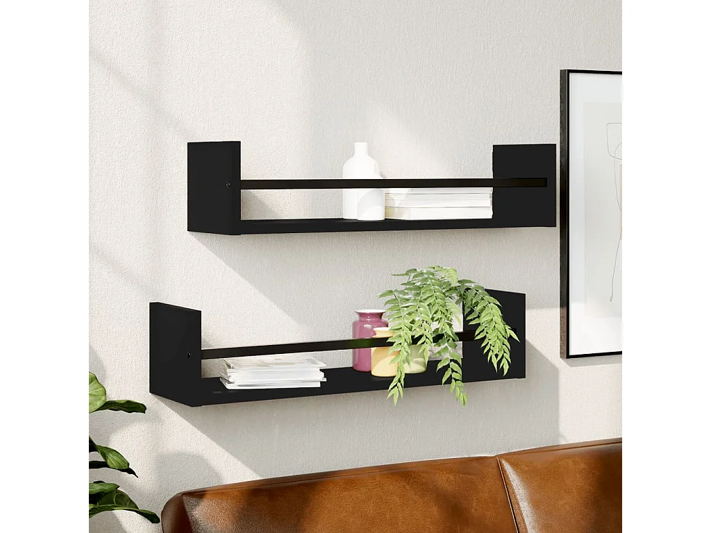 Prateleiras de parede com barras 2 pcs 60x16x14 cm preto PT754990