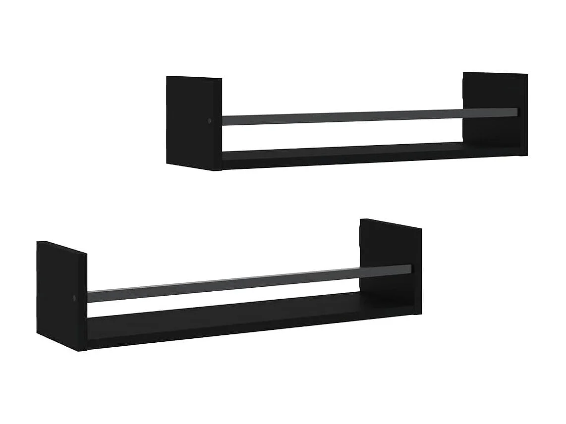 Prateleiras de parede com barras 2 pcs 60x16x14 cm preto PT754990