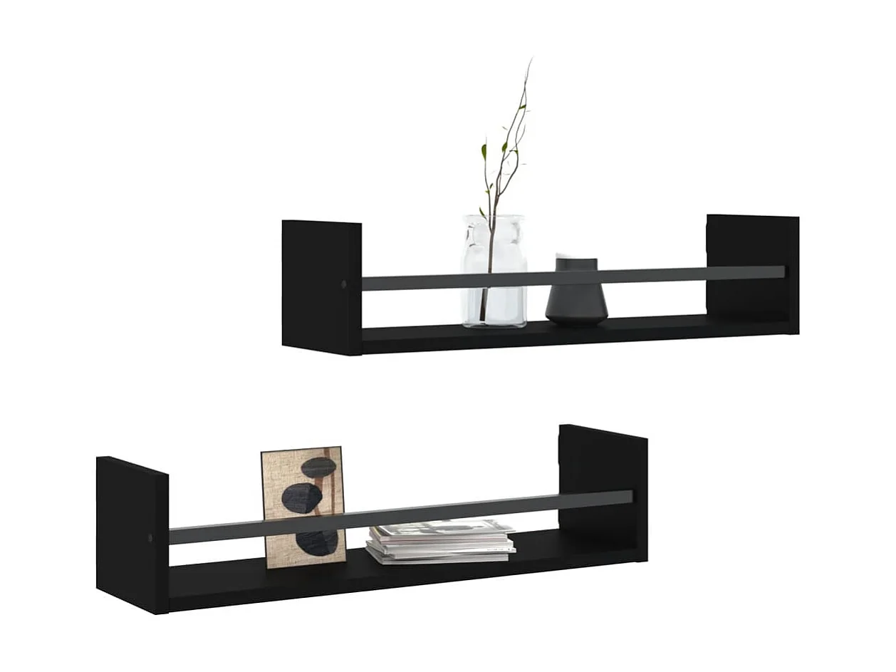 Prateleiras de parede com barras 2 pcs 60x16x14 cm preto PT754990