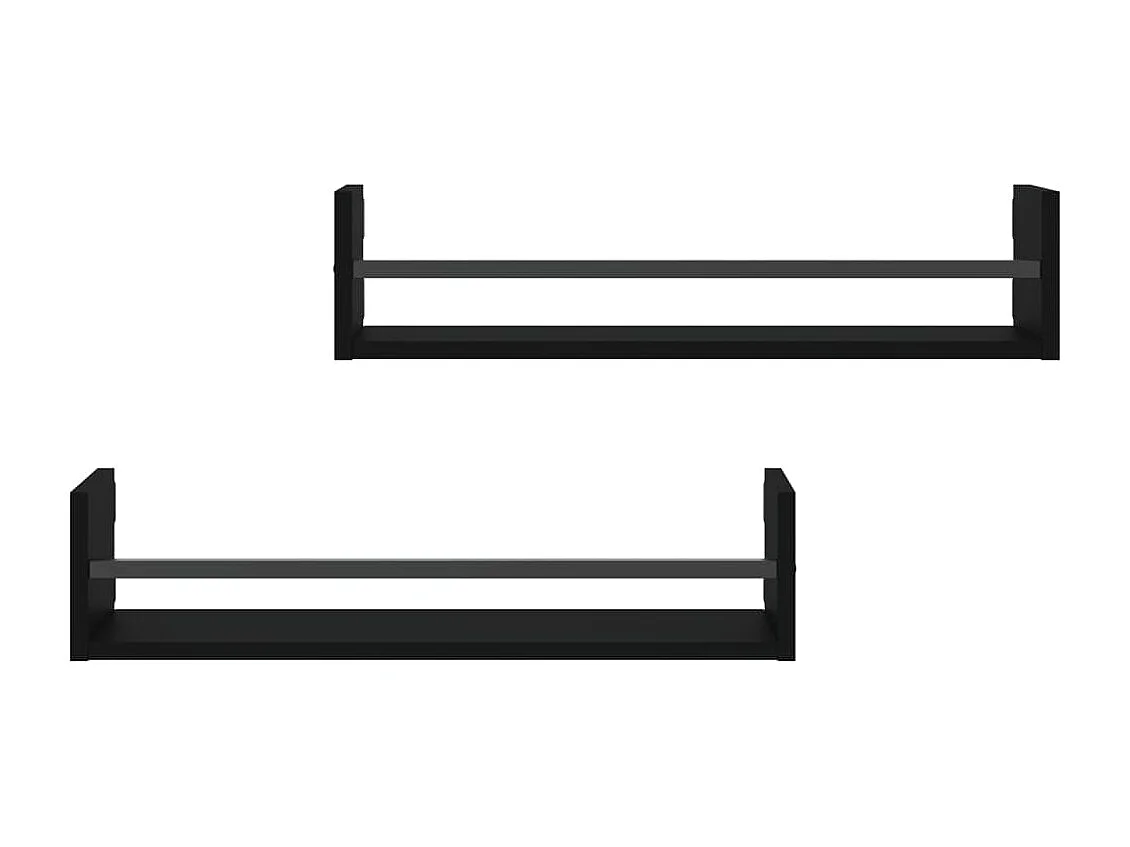 Prateleiras de parede com barras 2 pcs 60x16x14 cm preto PT754990