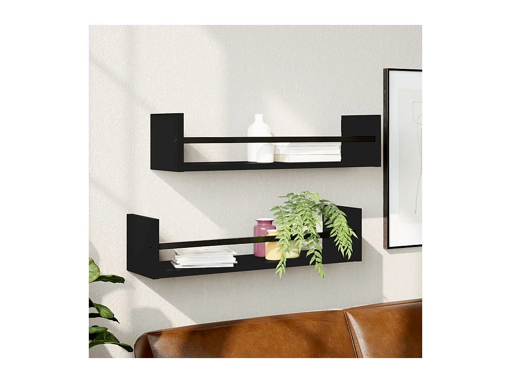 Étagères murales avec barres 2 pcs noir 60x16x14 cm OFR73488 BonneVie Meuble