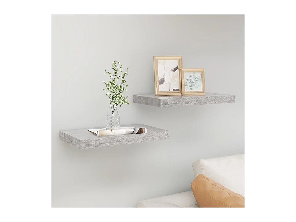 Étagères murales murales 2 pcs gris béton 40x23x3,8 cm MDF OFR26603 BonneVie Meuble