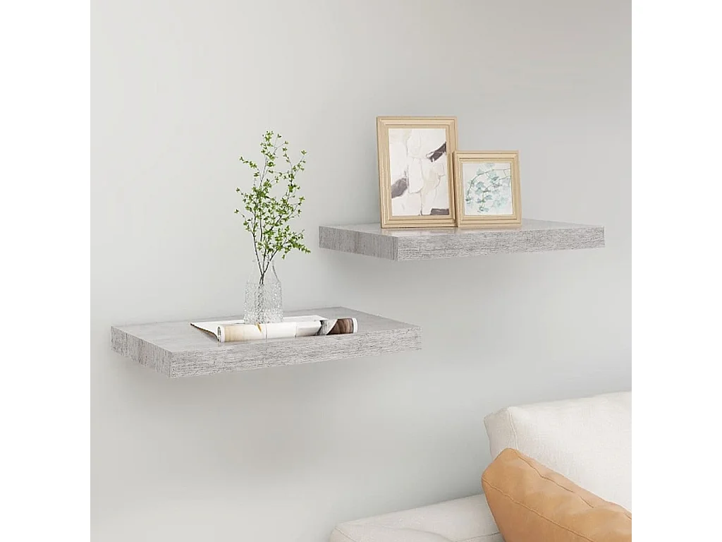 Étagères murales murales 2 pcs gris béton 40x23x3,8 cm MDF OFR26603 BonneVie Meuble