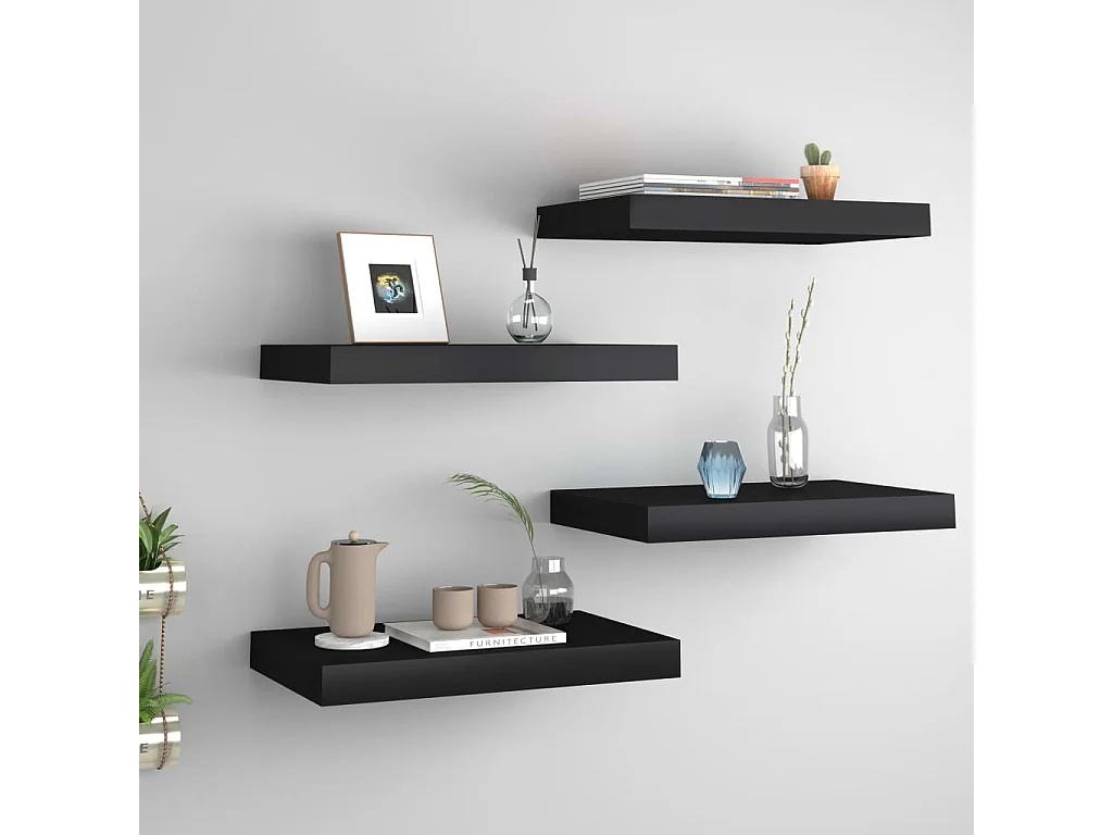 Étagères murales murales 4 pcs noir 40x23x3,8 cm MDF OFR26609 BonneVie Meuble