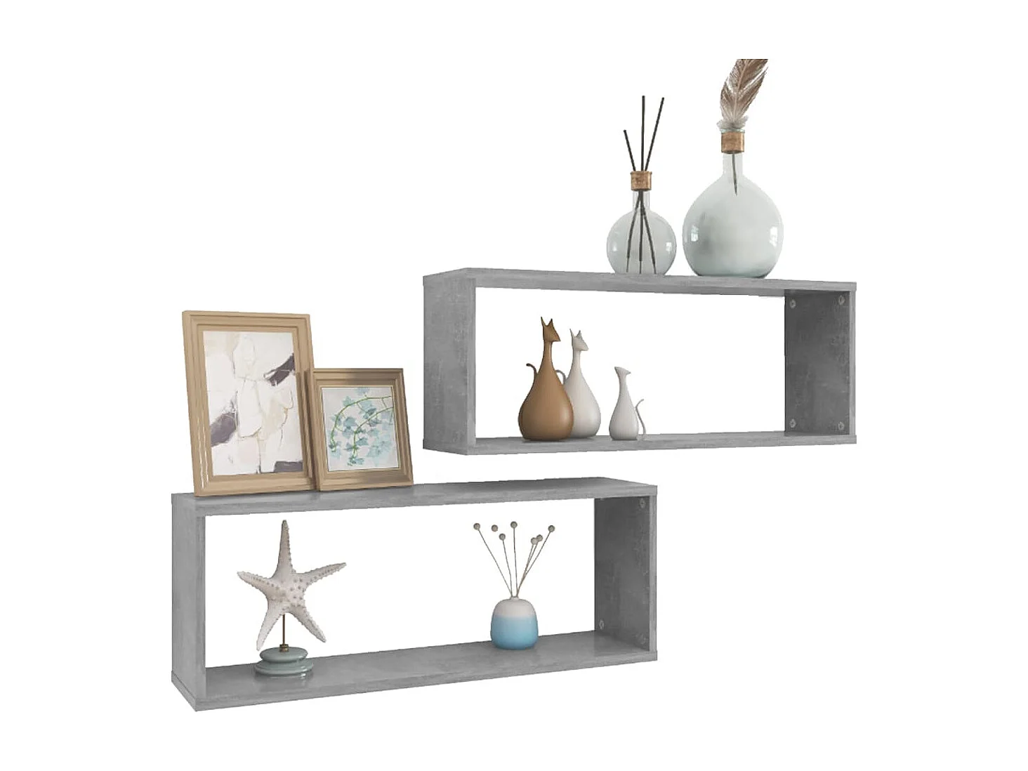 Étagères cube murales 2 pcs Gris béton 60x15x23 cm Aggloméré OFR83797 BonneVie Meuble