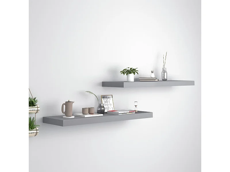 Prateleiras parede suspensas 2 pcs 80x23,5x3,8cm MDF cinzento PT541633