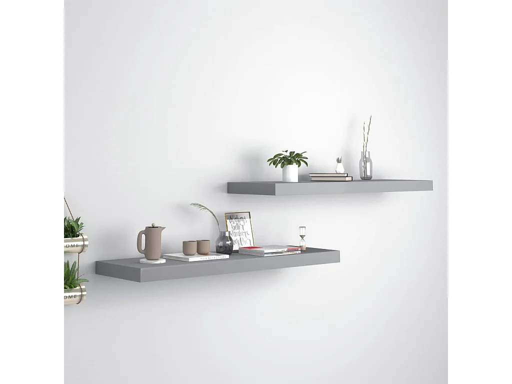 Étagères murales murales 2 pcs gris 80x23,5x3,8 cm MDF OFR95177 BonneVie Meuble