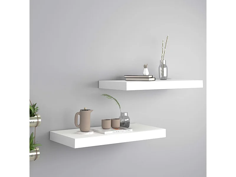 Étagères murales murales 2 pcs blanc 50x23x3,8 cm MDF OFR37597 BonneVie Meuble
