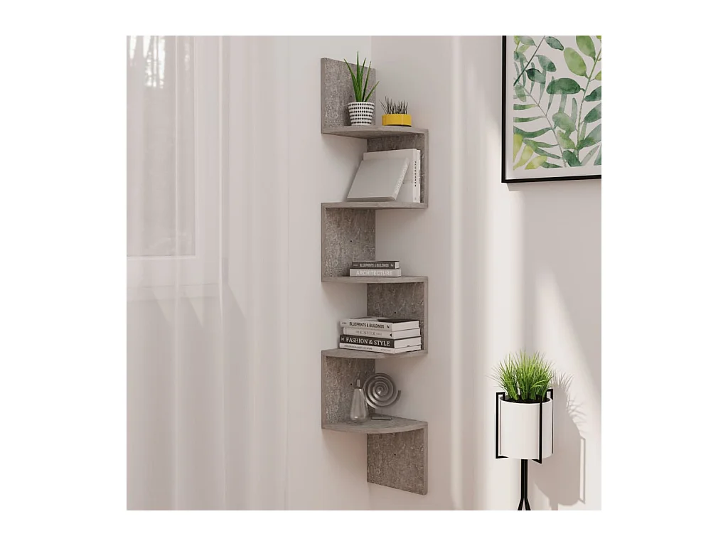 Étagère d'angle murale gris béton 19x19x123cm bois d'ingénierie OFR61871 BonneVie Meuble