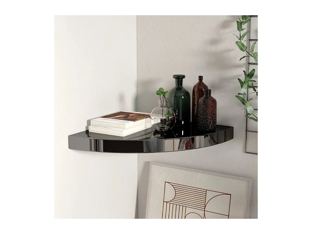 Étagère d'angle murale noir brillant 35x35x3,8 cm MDF OFR77901 BonneVie Meuble