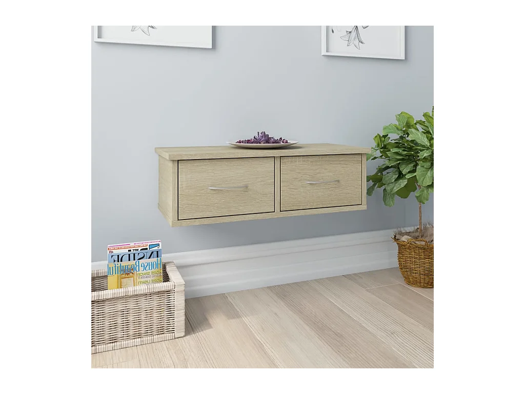 Étagère murale avec tiroirs Chêne sonoma 60x26x18,5cm Aggloméré OFR48373 BonneVie Meuble