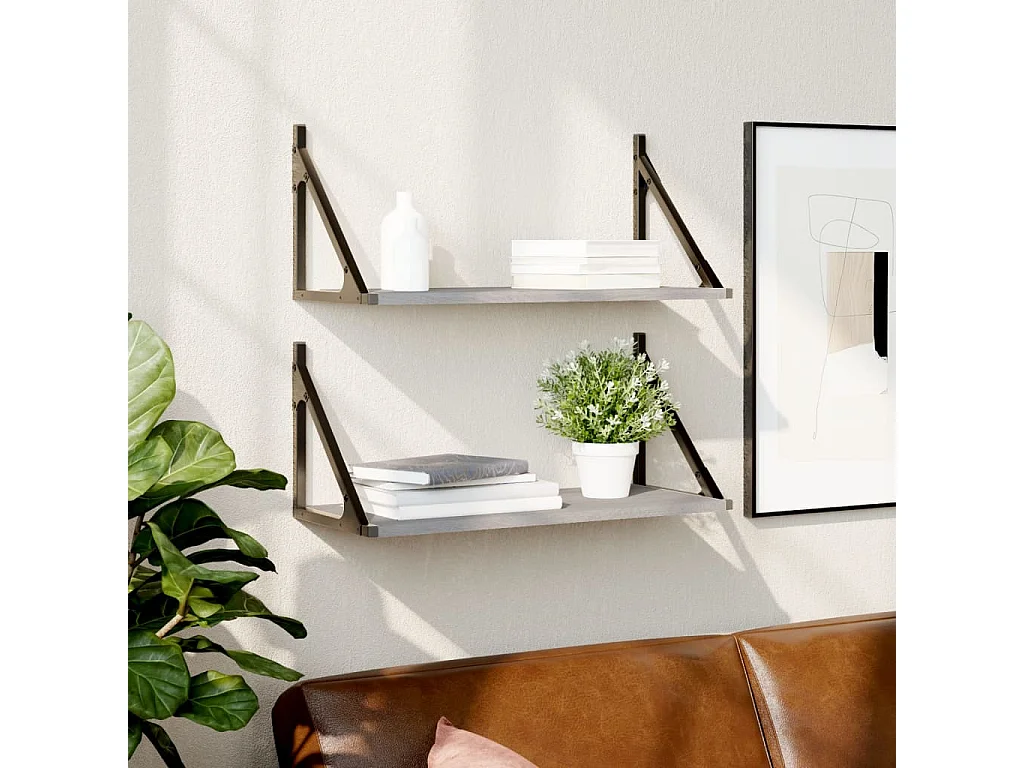 Étagères murales 2pcs sonoma gris 60x25x25,5 cm bois ingénierie OFR79864 BonneVie Meuble