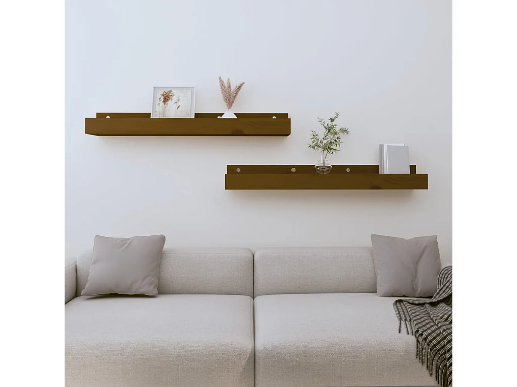 Étagères murales 2 pcs Marron miel 80x12x9cm Bois de pin massif OFR38247 BonneVie Meuble