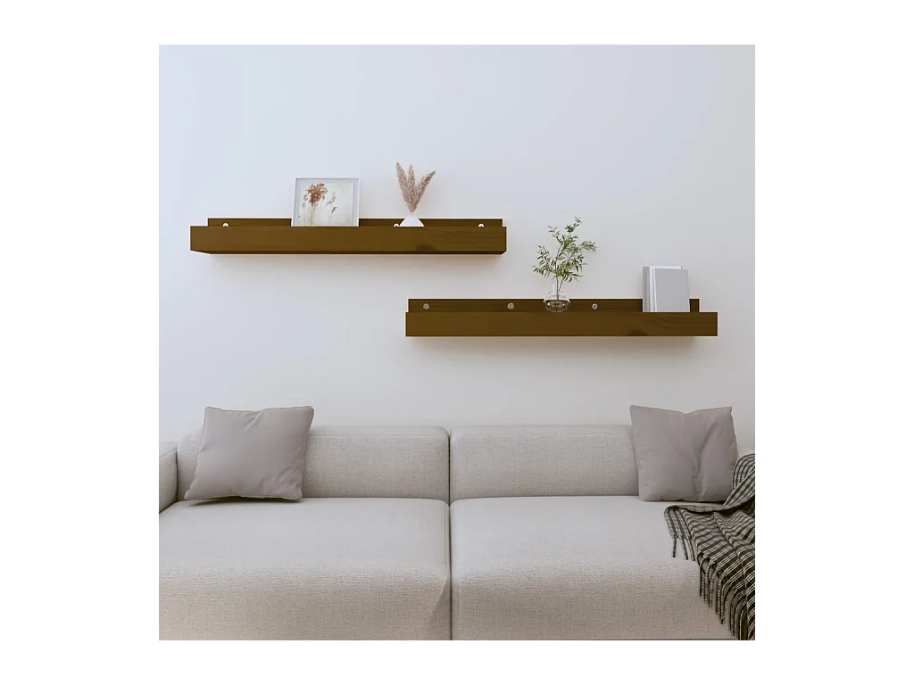 Wandschappen 2 st 80x12x9 cm massief grenenhout honingbruin NL153475