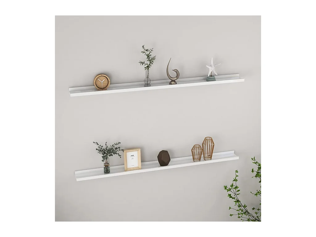 Étagères murales 2 pcs Blanc brillant 115x9x3 cm OFR35963 BonneVie Meuble