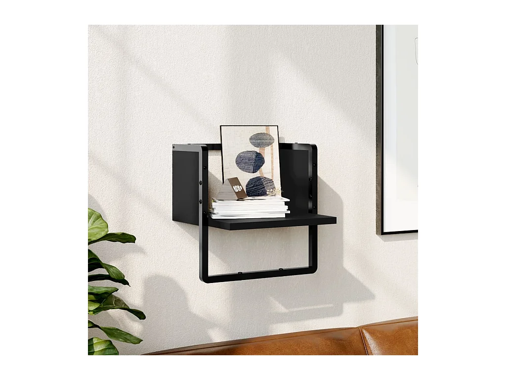 Étagère murale avec barre noir 30x25x30 cm OFR85228 BonneVie Meuble
