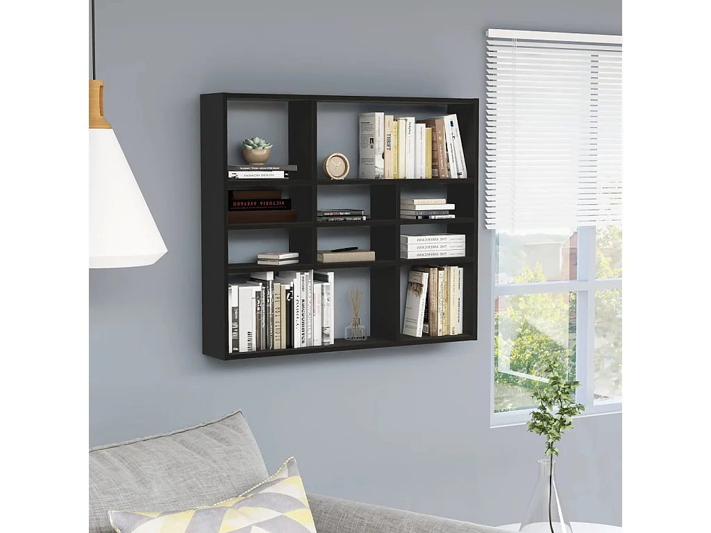 Estantería de pared madera contrachapada negro 90x16x78 cm ES24454