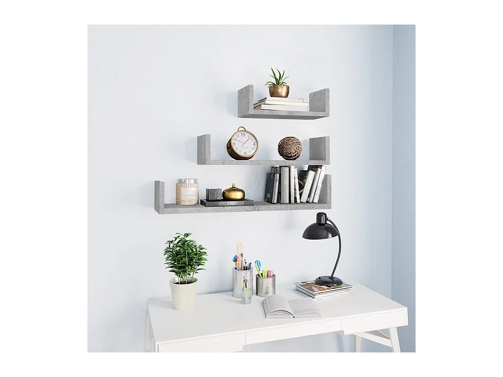 Étagères murales 3 pcs Gris béton Aggloméré OFR63083 BonneVie Meuble