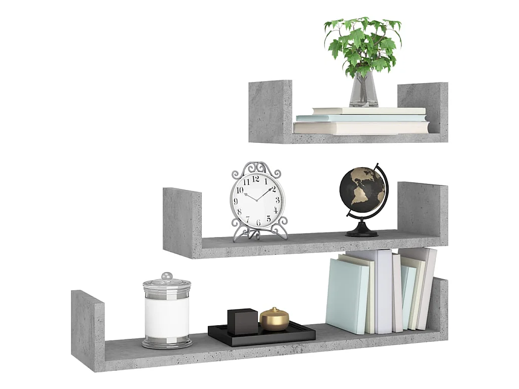 Étagères murales 3 pcs Gris béton Aggloméré OFR63083 BonneVie Meuble