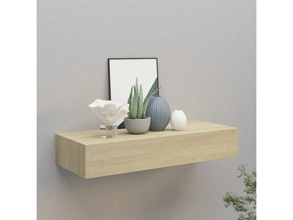 Étagère à tiroir murale chêne 60x23,5x10 cm MDF OFR93826 BonneVie Meuble