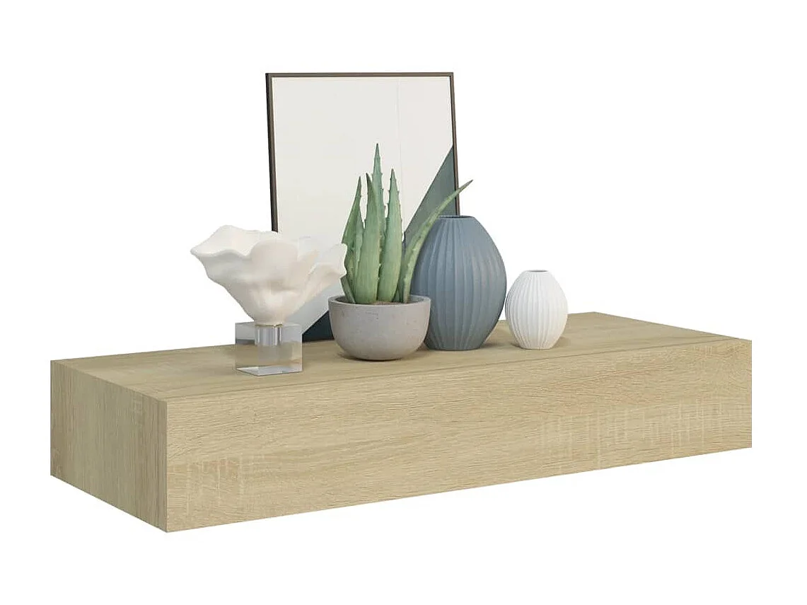 Étagère à tiroir murale chêne 60x23,5x10 cm MDF OFR93826 BonneVie Meuble
