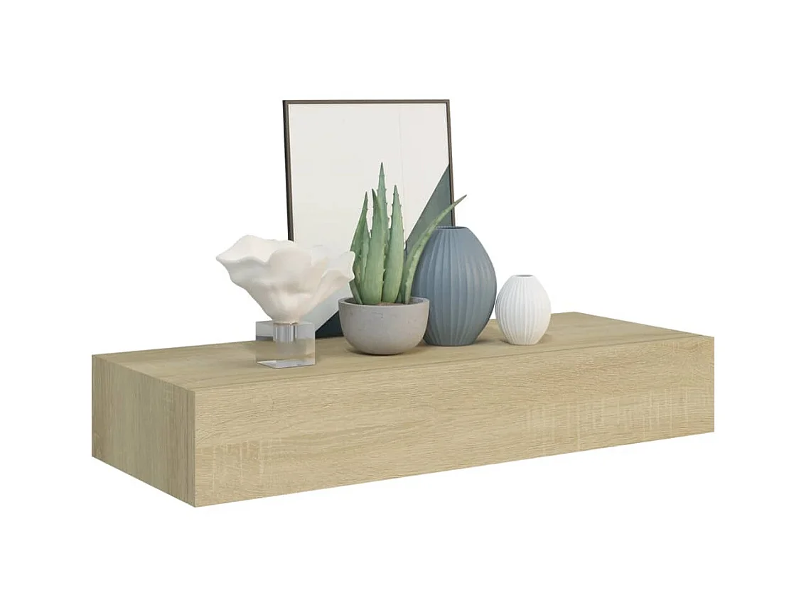 Étagère à tiroir murale chêne 60x23,5x10 cm MDF OFR93826 BonneVie Meuble