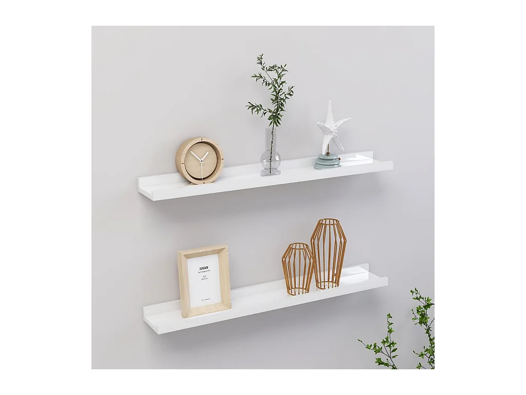 Étagères murales 2 pcs Blanc brillant 60x9x3 cm OFR84900 BonneVie Meuble