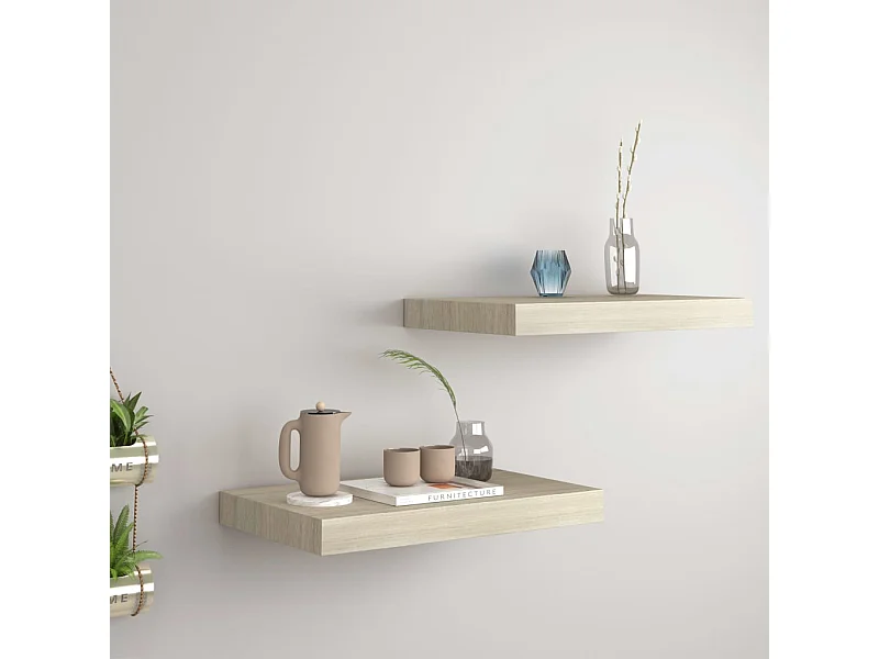 Wandschappen zwevend 2 st 40x23x3,8 cm MDF eikenkleurig NL229440