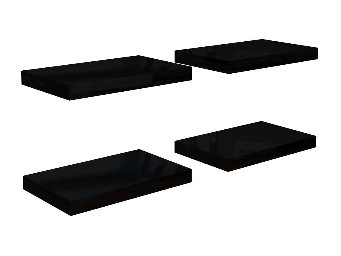 Étagère murale murale 4 pcs Noir brillant 40x23x3,8 cm MDF OFR76439 BonneVie Meuble