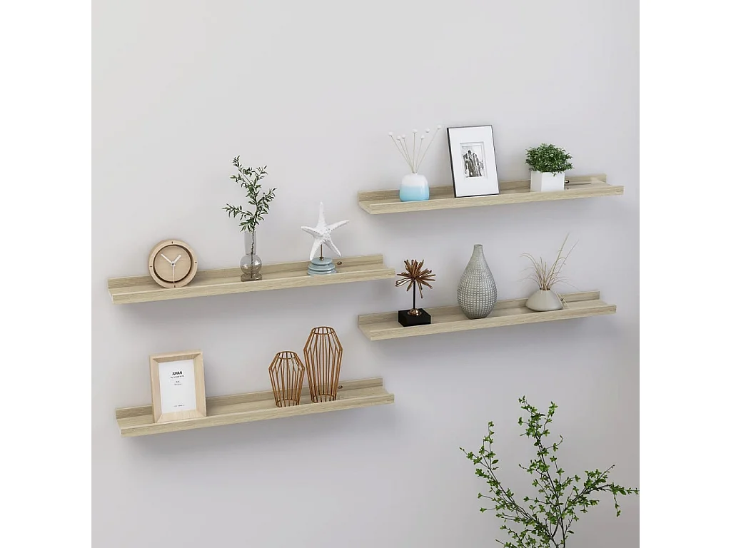 Étagères murales 4 pcs chêne sonoma 60x9x3 cm OFR87735 BonneVie Meuble