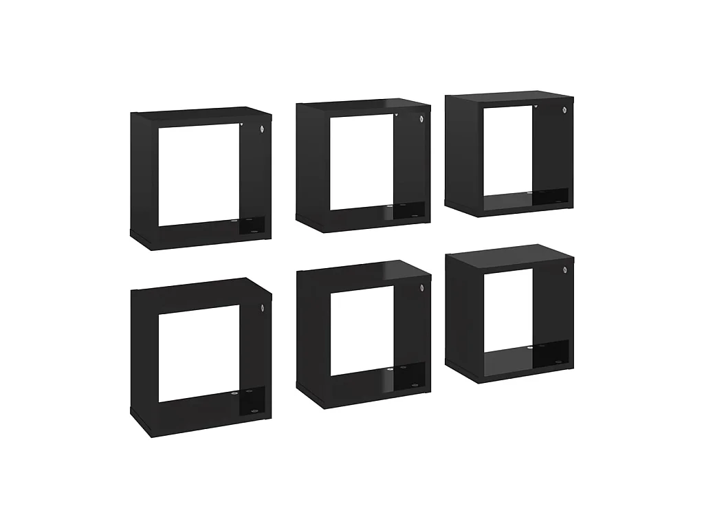 Wandschappen kubus 6 st 26x15x26 cm hoogglans zwart NL933196