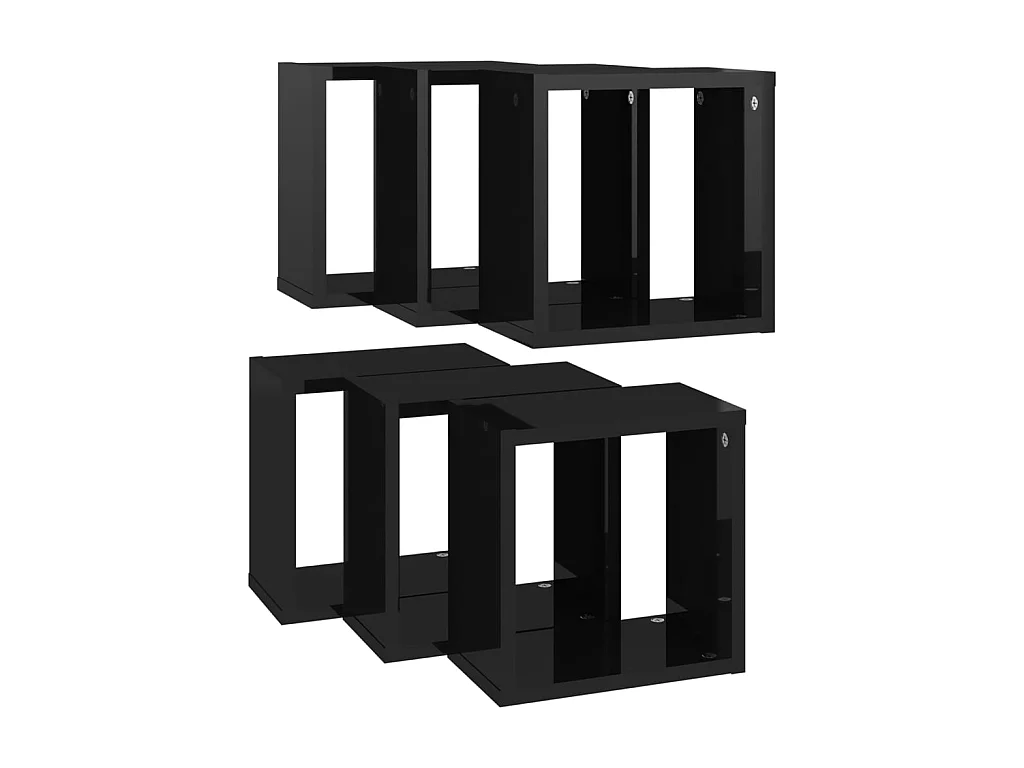 Wandschappen kubus 6 st 26x15x26 cm hoogglans zwart NL933196