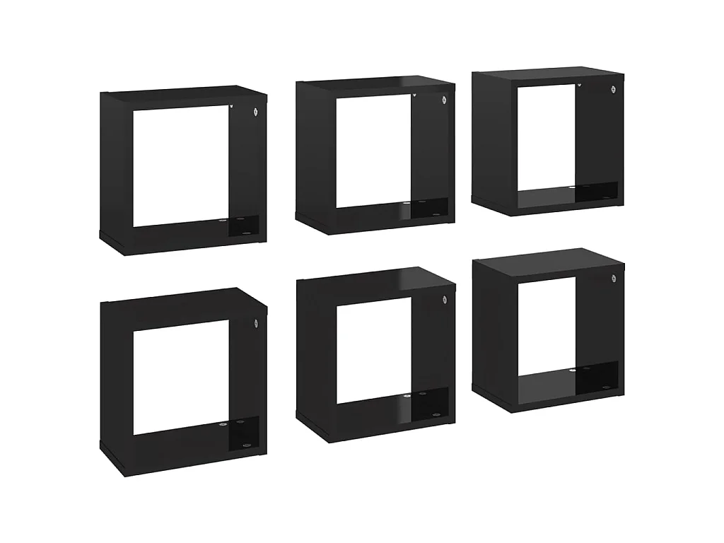 Étagères cube murales 6 pcs Noir brillant 26x15x26 cm OFR62786 BonneVie Meuble