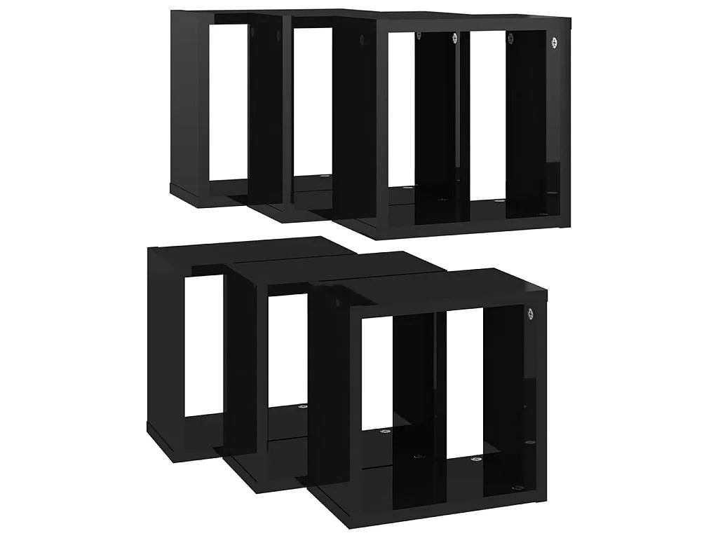 Étagères cube murales 6 pcs Noir brillant 26x15x26 cm OFR62786 BonneVie Meuble