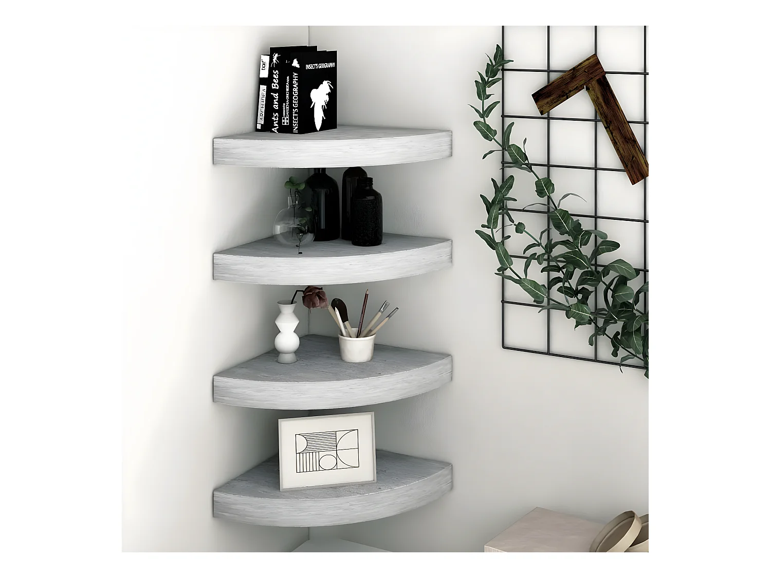 Étagères d'angle murales 4 pcs Gris béton 35x35x3,8 cm MDF OFR95892 BonneVie Meuble
