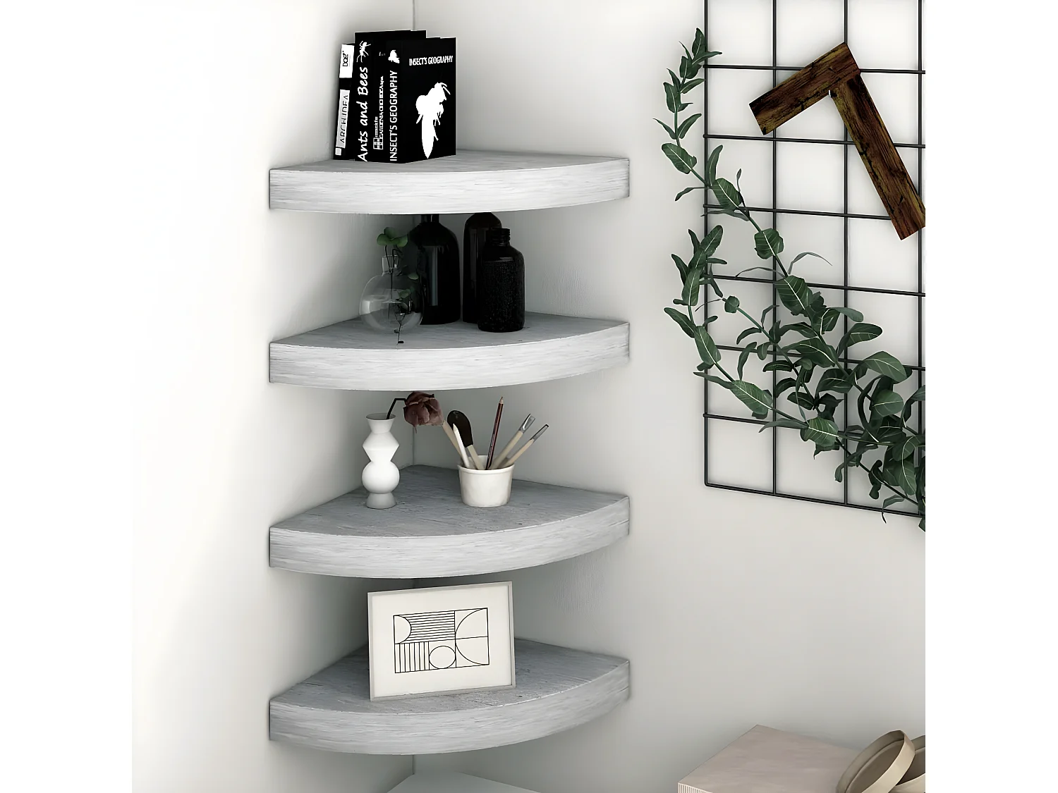 Étagères d'angle murales 4 pcs Gris béton 35x35x3,8 cm MDF OFR95892 BonneVie Meuble