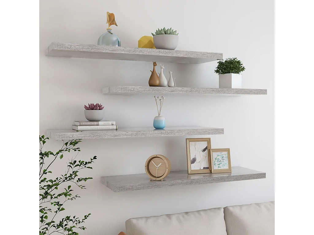 Étagères murales murales 4 pcs Gris béton 90x23,5x3,8cm MDF OFR17293 BonneVie Meuble