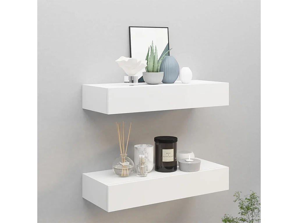Prateleiras de parede com gavetas 2pcs MDF 60x23,5x10 cm branco PT594279