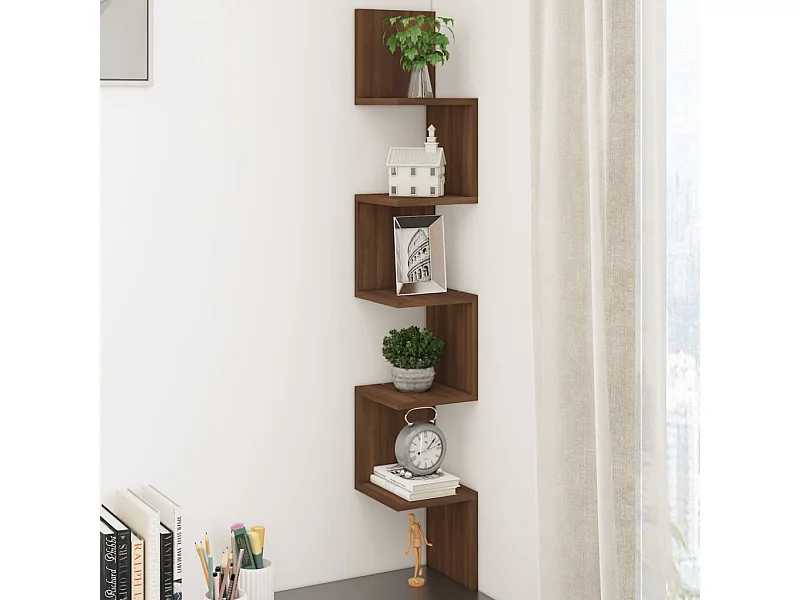 Estantería esquina pared madera roble marrón 20x20x127,5 cm ES84006