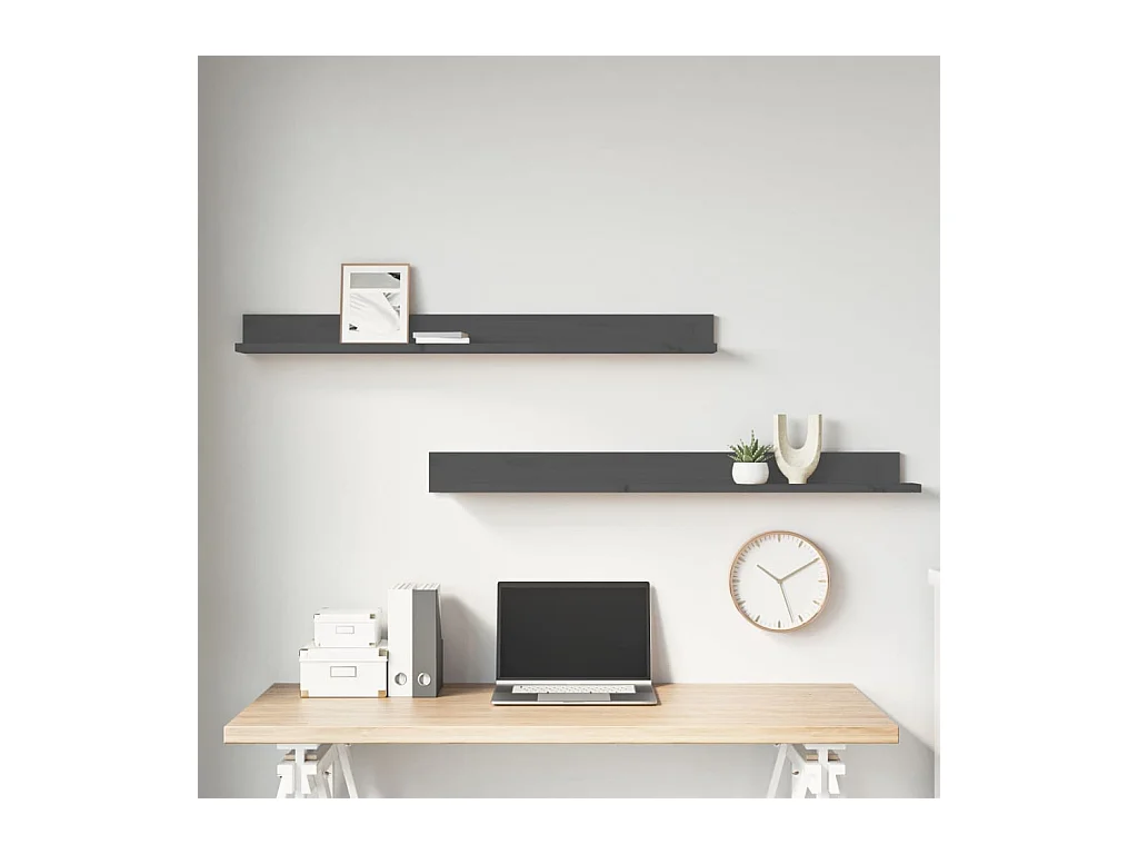 Estantes de pared 2 uds madera maciza de pino gris 110x11x9 cm ES32192