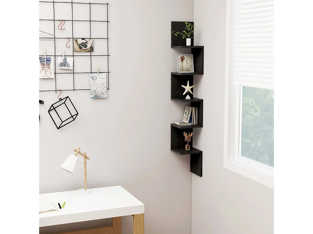 Estante de esquina de pared contrachapado negro 20x20x127,5 cm ES43835