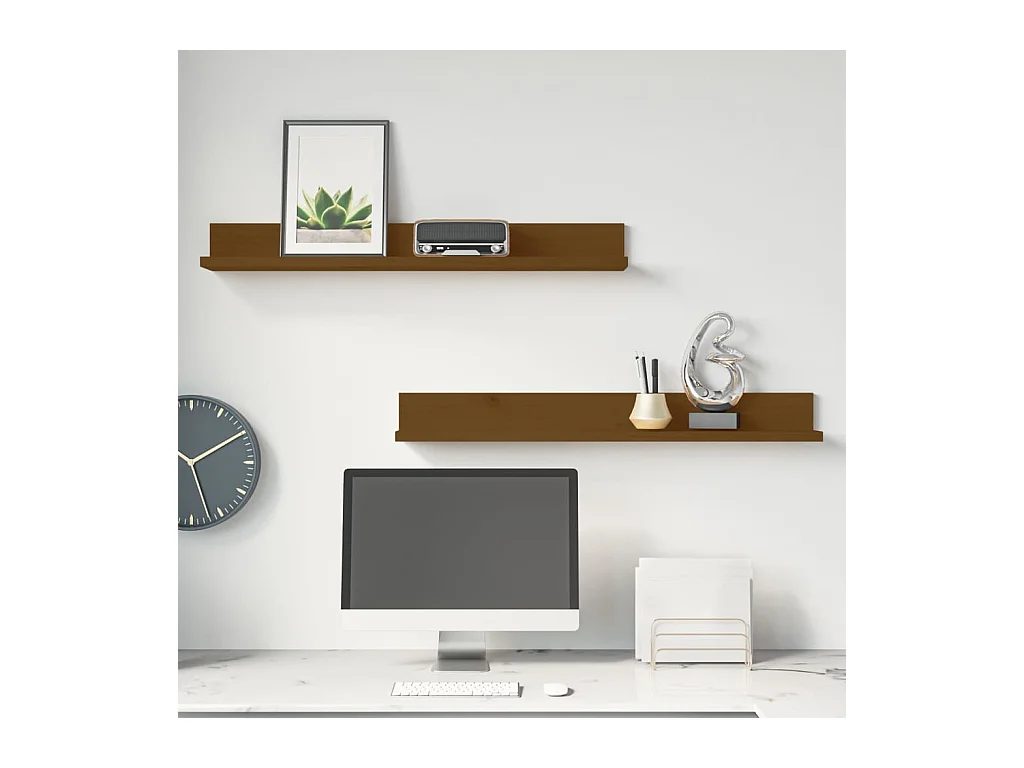 Étagères murales 2 pcs Marron miel 80x11x9cm Bois de pin massif OFR52481 BonneVie Meuble