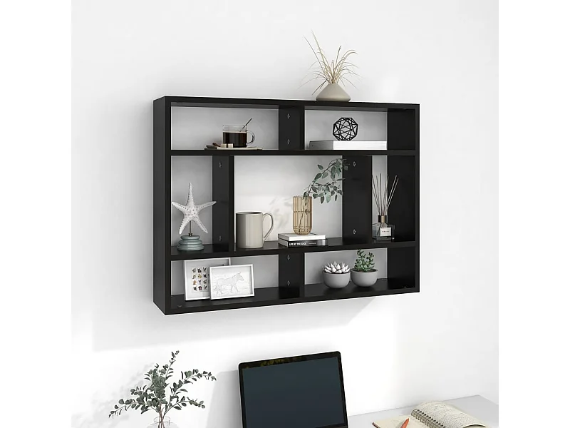 Estante de parede 75x16x55 cm contraplacado preto PT462165